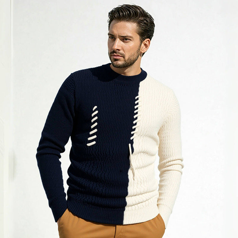 Herren Pullover mit kreativem Strukturdesign und Kontraststreifen Echoarchiv