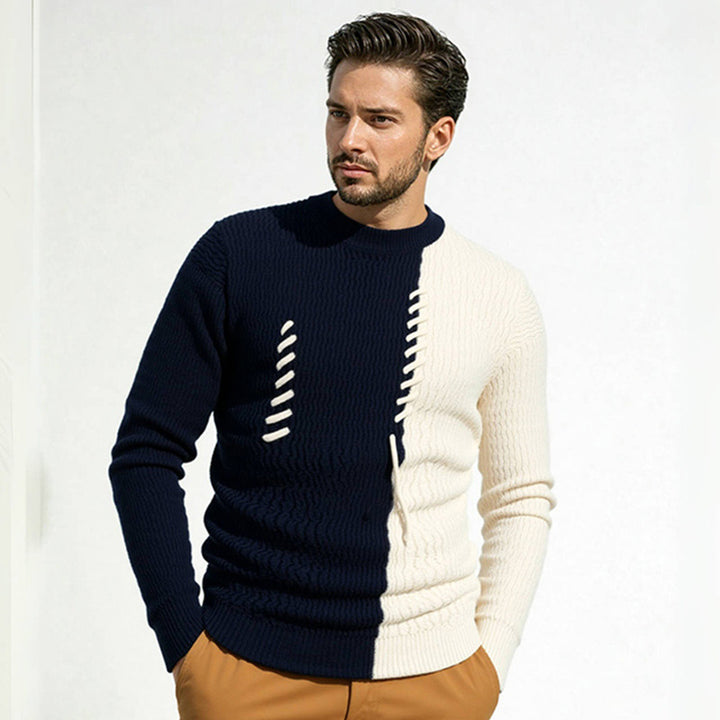 Herren Pullover mit kreativem Strukturdesign und Kontraststreifen Echoarchiv
