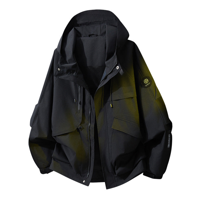 Herren Oversize Utility-Kapuzenjacke mit Multifunktions-Taschen, Zwei-Wege-Reißverschluss & verstellbarem Saum Echoarchiv