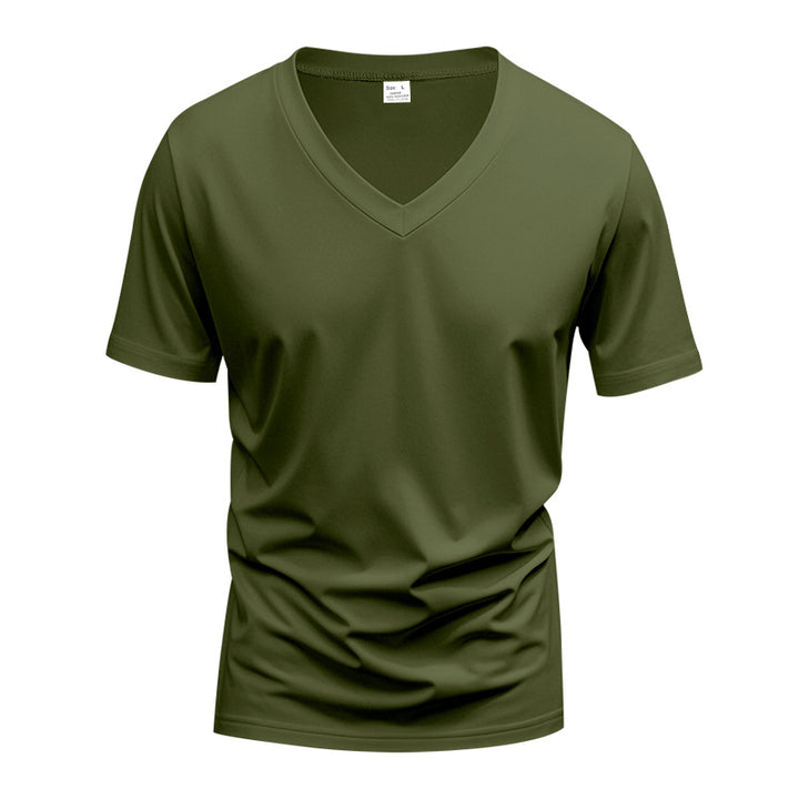Herren nan V-Ausschnitt-T-Shirt aus Stretchbaumwolle mit ergonomischem Schulterschnitt und flachem Saum Echo Archiv