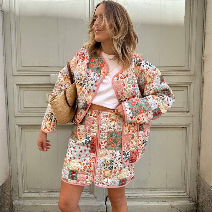 Damen Patchwork Rock mit Reißverschluss und seitlichen Taschen Echo Archiv