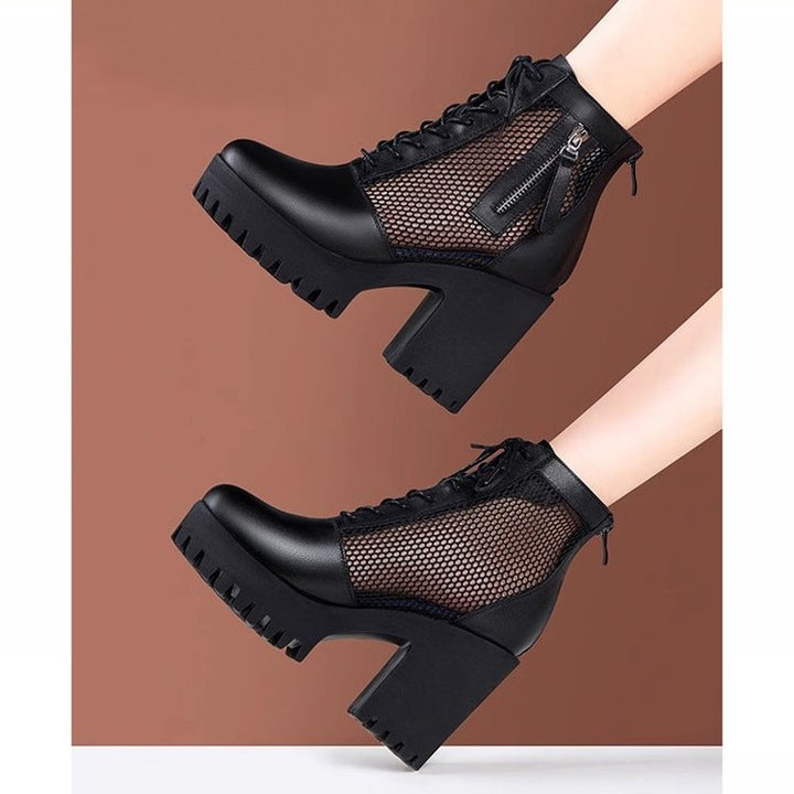 Damen Modische Plateau Stiefeletten mit Netz-Einsätzen Echo Archiv