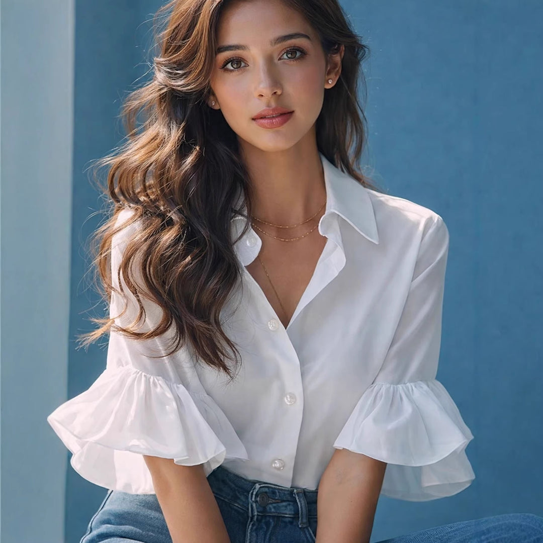 Damen Elegante Bluse mit Rüschendetails und hochwertigem Baumwollstoff Echo Archiv
