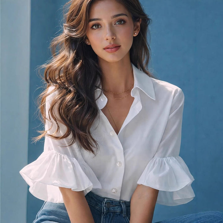 Damen Elegante Bluse mit Rüschendetails und hochwertigem Baumwollstoff Echo Archiv