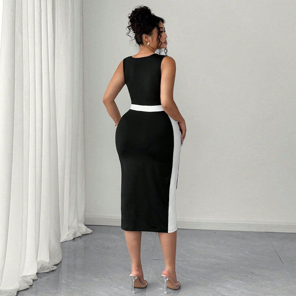 Damen figurbetontes Midi-Kleid mit Kontrastdetail und schmalem Schnitt Echo Archiv
