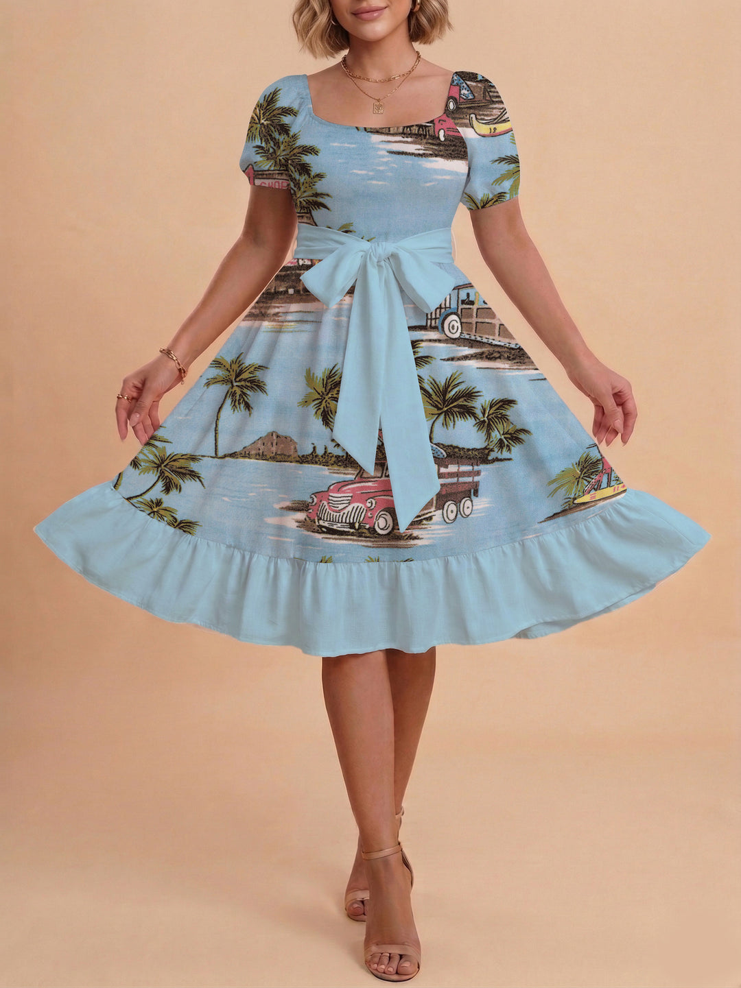 Damen schickes Glitzerkleid mit tailliertem Schnitt und Rüschensaum Echo Archiv