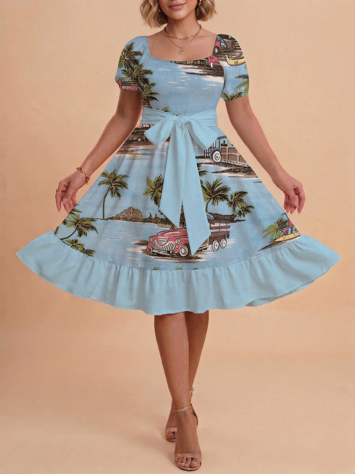 Damen schickes Glitzerkleid mit tailliertem Schnitt und Rüschensaum Echo Archiv