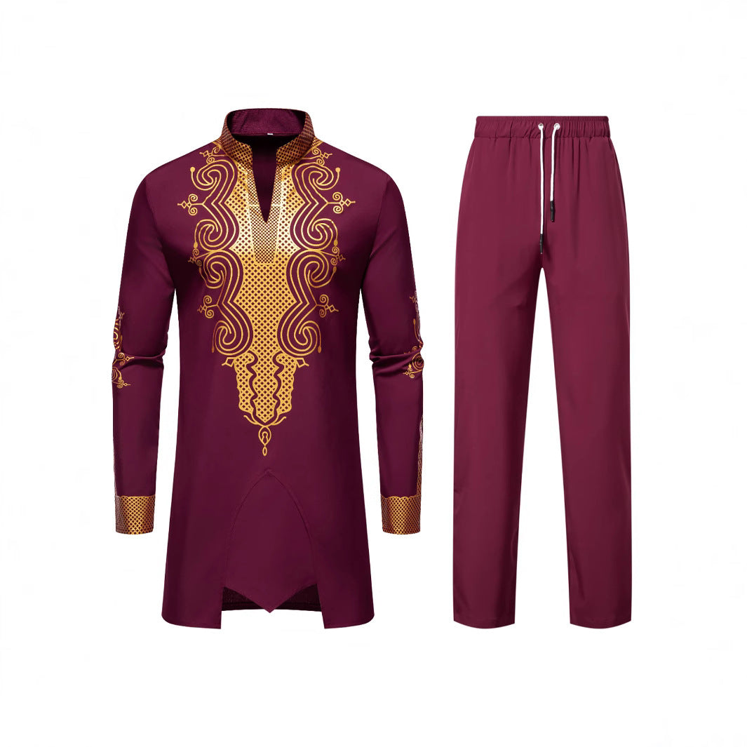 Herren Traditionelles besticktes Tunika‑Set mit Mandarinkragen und elastischer Hose Echo Archiv