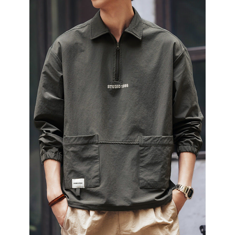 Herren Utility-Halbzip-Pullover mit Hemdkragen und Kängurutaschen Echoarchiv
