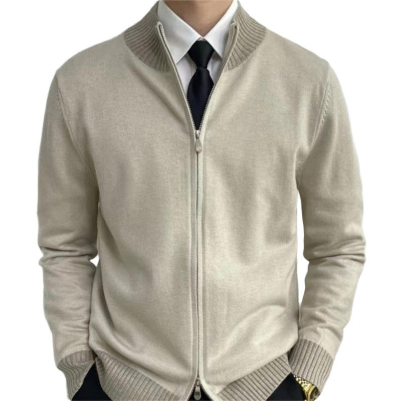 Herren Reißverschluss-Feinstrick-Cardigan mit Stehkragen und geripptem Saum Echoarchiv