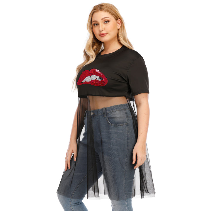 Damen modisches Crop-Top mit transparentem Überwurf und Glitzerbesatz Echo Archiv
