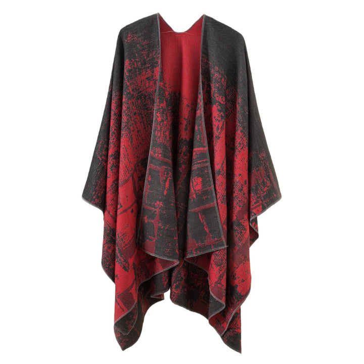 Damen Wollmix-Cape mit grafischem Jacquard, offenem Kimono-Fall und weichfallender Drapierung Echo Archiv