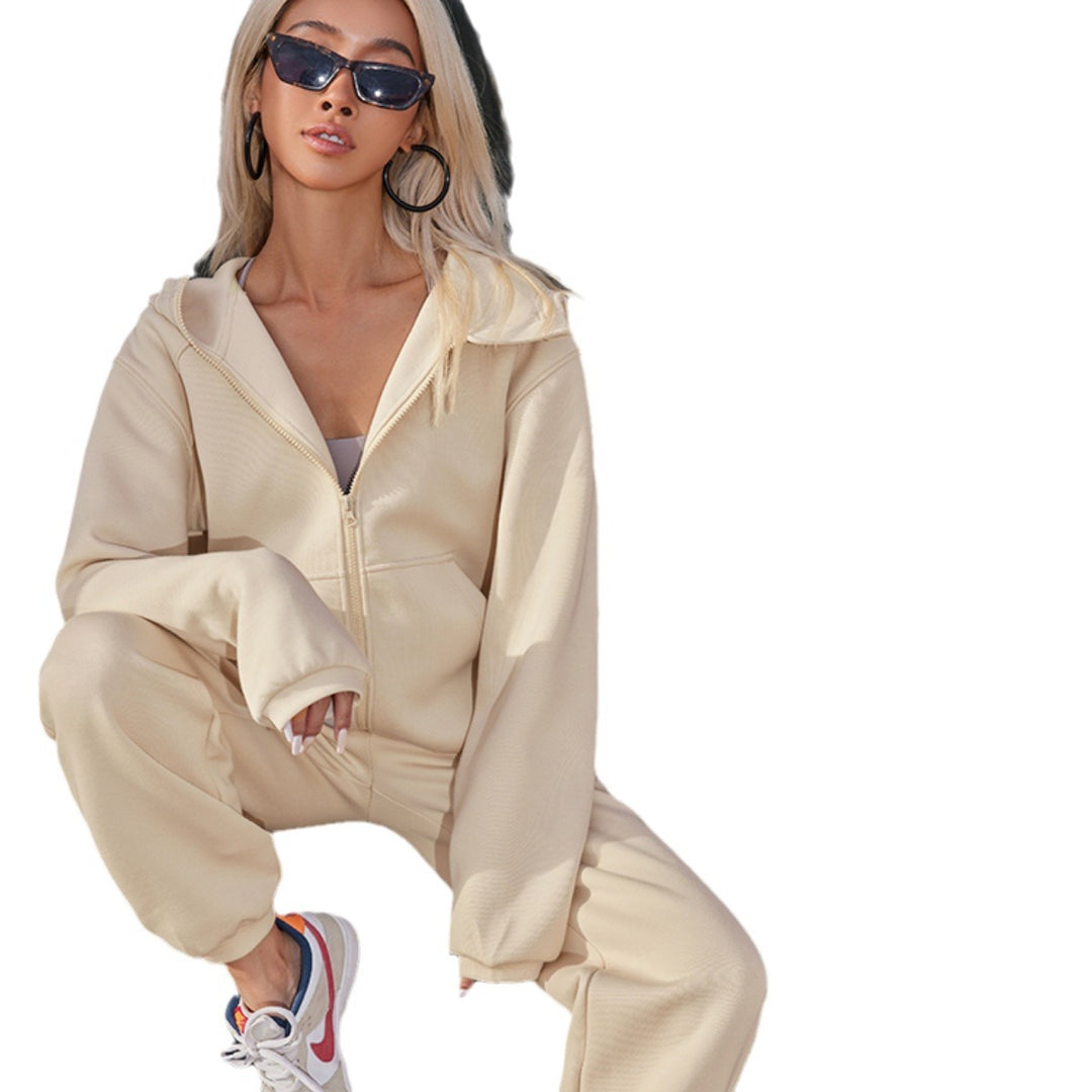 Damen nan athletisches Freizeit-Set mit Zip-Hoodie im Oversize-Schnitt und taillenhoher Komfort-Jogginghose Echo Archiv