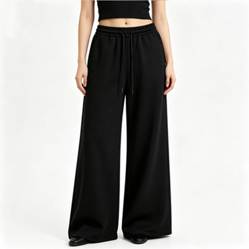 Damen weite High-Waist Loungehose mit elastischem Bund, Kordelzug und fließendem Jersey – Avélisse