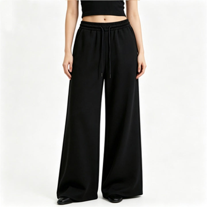 Damen weite High-Waist Loungehose mit elastischem Bund, Kordelzug und fließendem Jersey – Avélisse