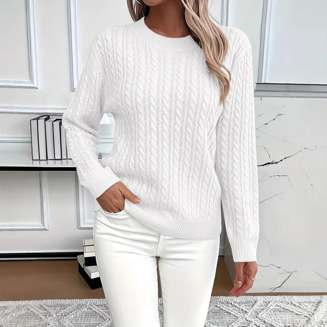 Damen nan Feinstrick-Zopfmuster Pullover mit Rundhalsausschnitt und tailliertem Schnitt Echo Archiv