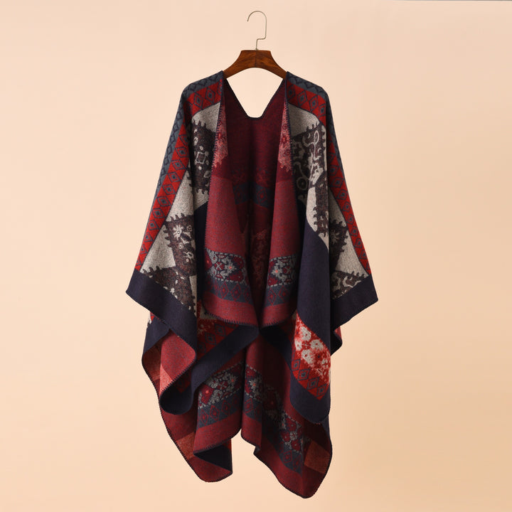 Damen Jacquard-Poncho-Cape mit Ethno-Muster und Wollmix Echo Archiv