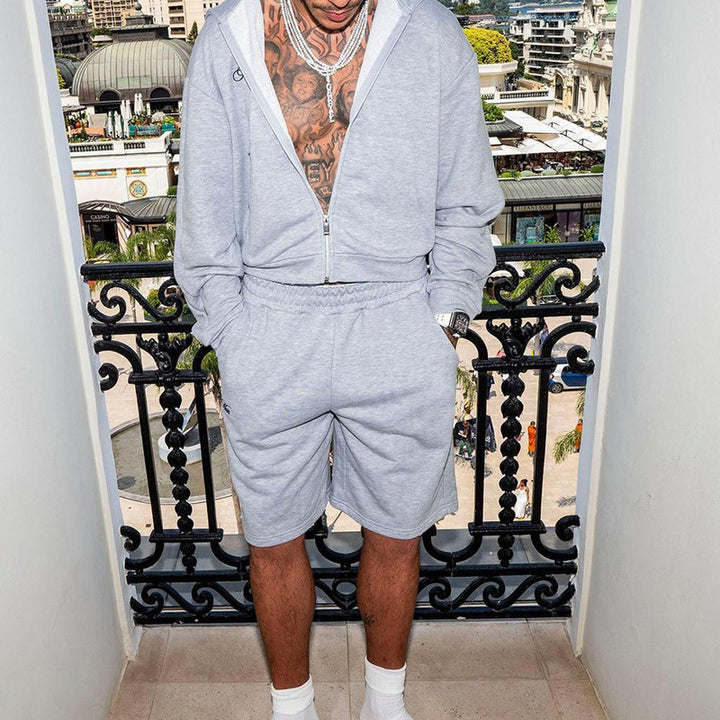 Herren Sweatshorts-Set mit Reißverschluss-Kapuzenjacke und elastischem Kordelbund Echoarchiv