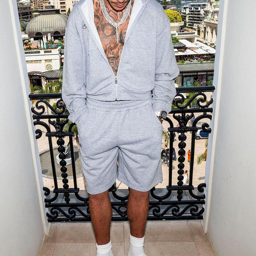 Herren Sweatshorts-Set mit Reißverschluss-Kapuzenjacke und elastischem Kordelbund Echoarchiv