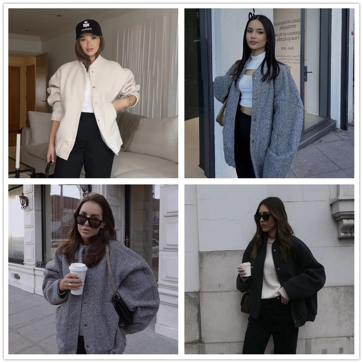Damen Oversize-Fleecejacke mit Stehkragen, aufgesetzten Fronttaschen und elastischem Saum Echo Archiv