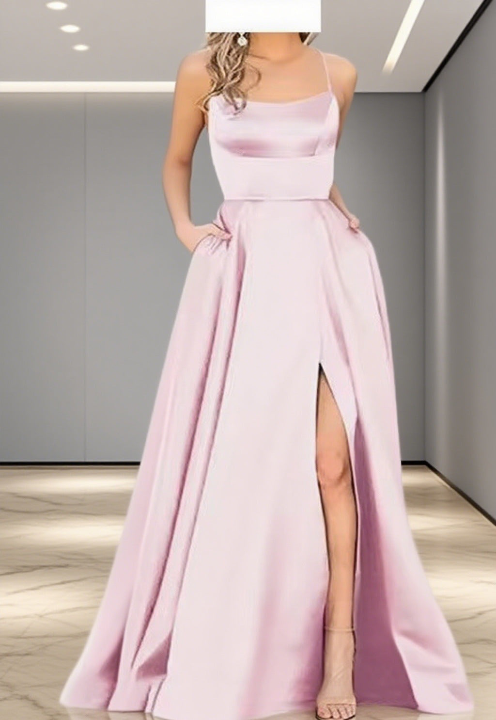 Damen Elegantes Abendkleid mit seitlichem Schlitz und schmalen Spaghetti-Trägern Echo Archiv