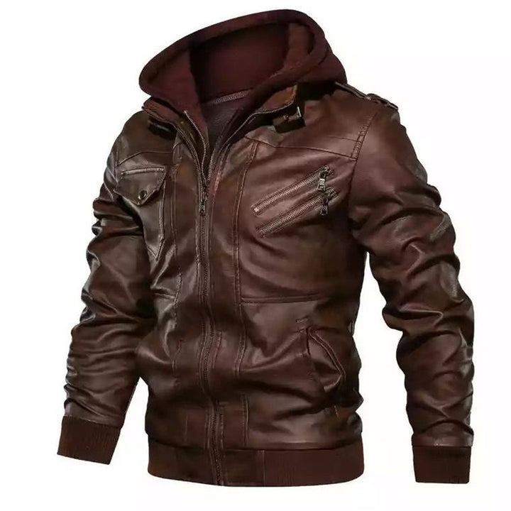 Herren Modische Kunstlederjacke mit integriertem Hoodie Echo Archiv