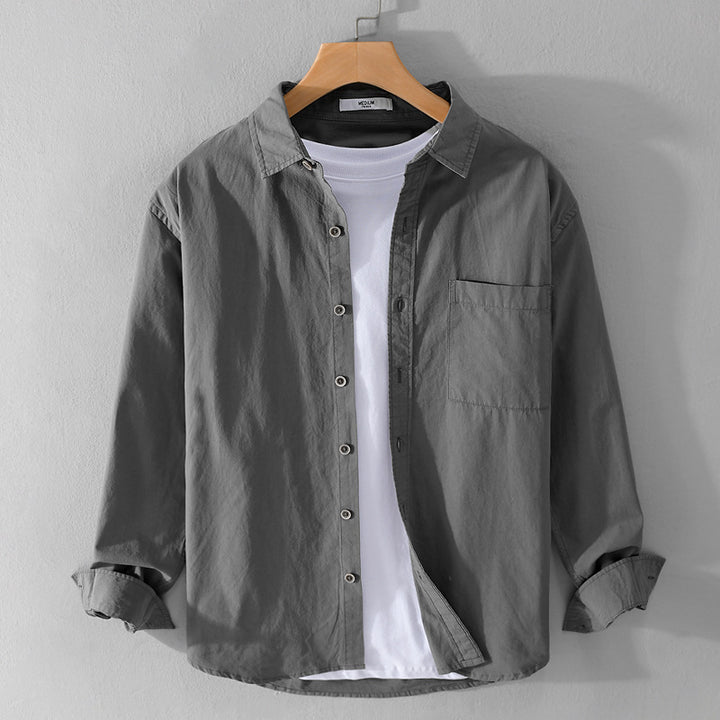 Herren Leichtes Baumwoll-Layering-Overshirt mit Kentkragen, Holzknöpfen und aufgesetzter Brusttasche Echoarchiv