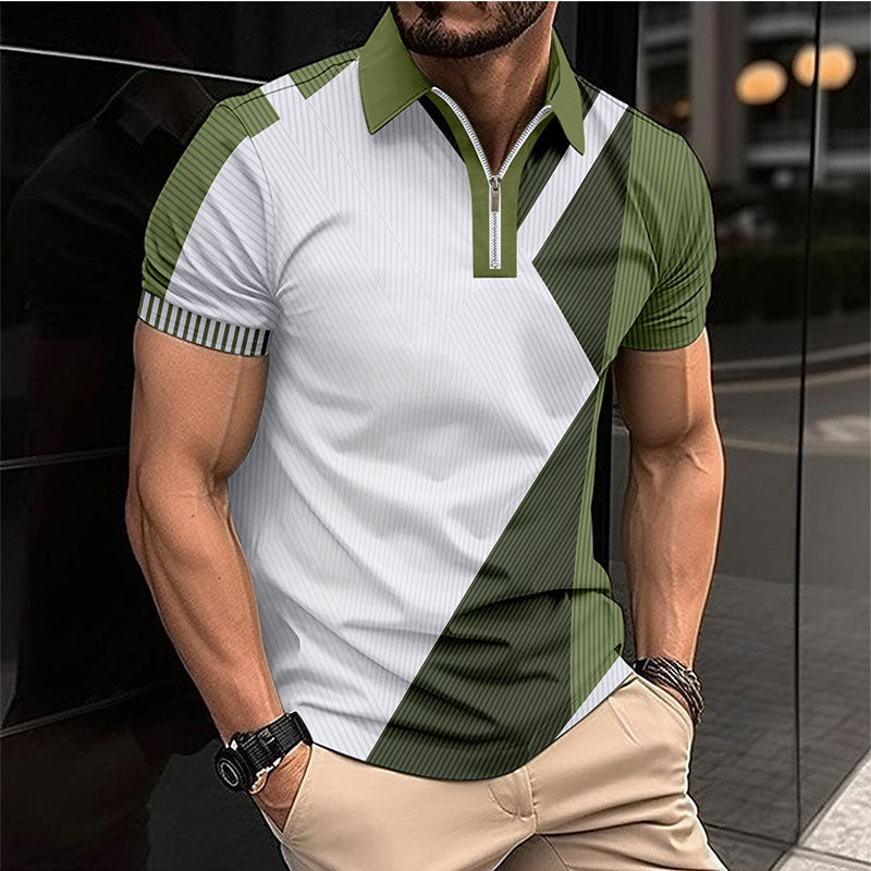 Herren Kurzarm Poloshirt mit modernem Reißverschluss und geometrischem Design Echoarchiv