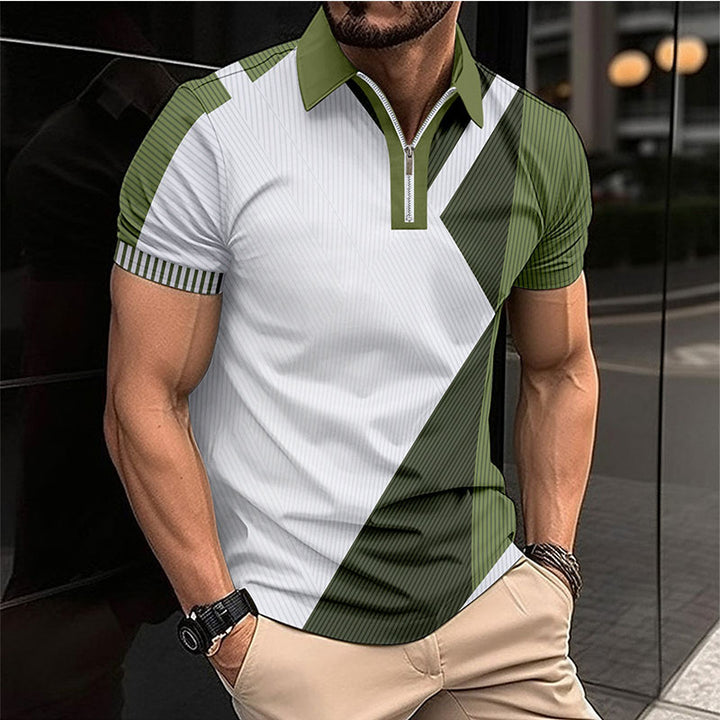 Herren Kurzarm Poloshirt mit modernem Reißverschluss und geometrischem Design Echoarchiv