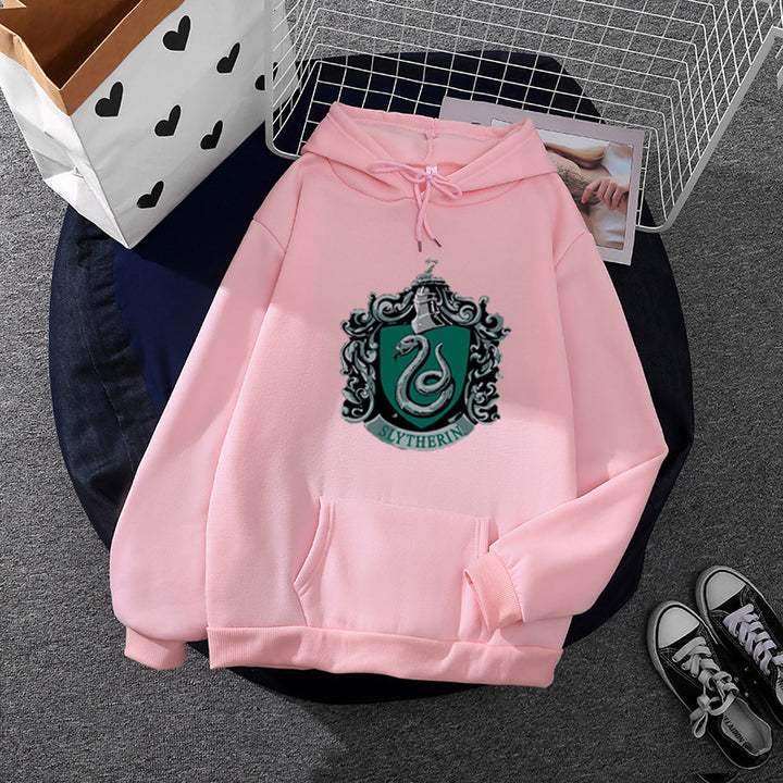 Damen gemütlicher Kapuzenpullover im Oversize-Cut mit heraldischem Schlangenwappen und weichem Fleece-Innenfutter – Auréline