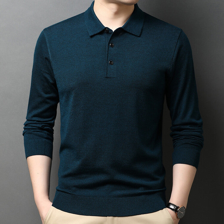 Herren eleganter Strickpullover mit Polokragen und Knopfleiste Echoarchiv