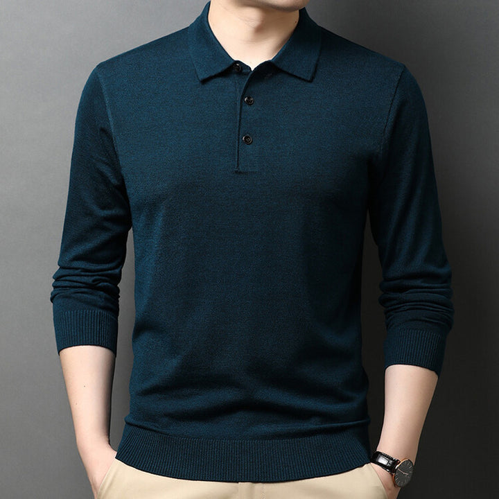 Herren eleganter Strickpullover mit Polokragen und Knopfleiste Echoarchiv