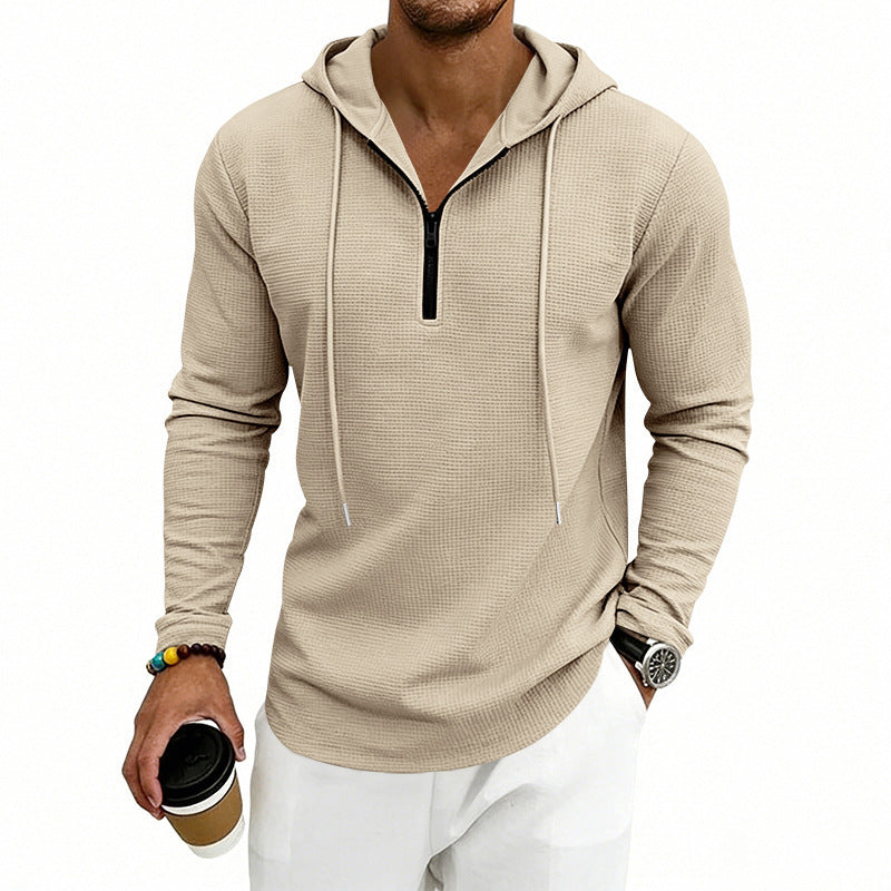 Herren Lässiges Waffelstruktur-Hoodie mit halbem Reißverschluss und Kapuze Echoarchiv