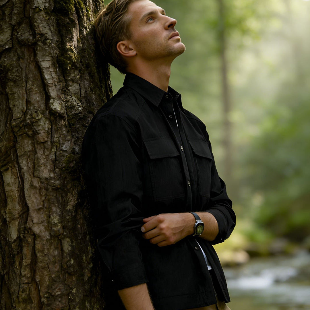 Herren Leichtes Field-Overshirt mit aufgesetzten Brusttaschen und Hemdkragen Echoarchiv