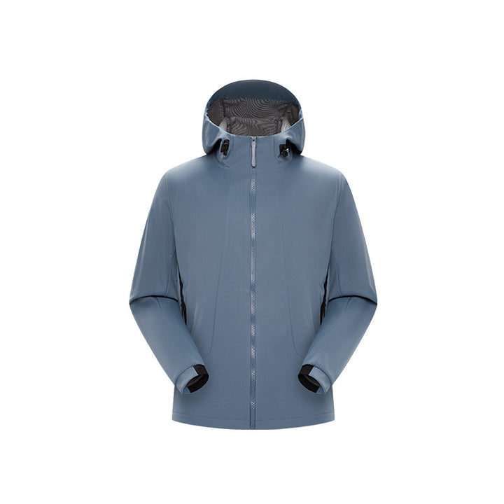Herren Minimalistische Softshell‑Regenjacke mit verdecktem Reißverschluss, integrierter Kapuze und atmungsaktivem Meshfutter Echo Archiv