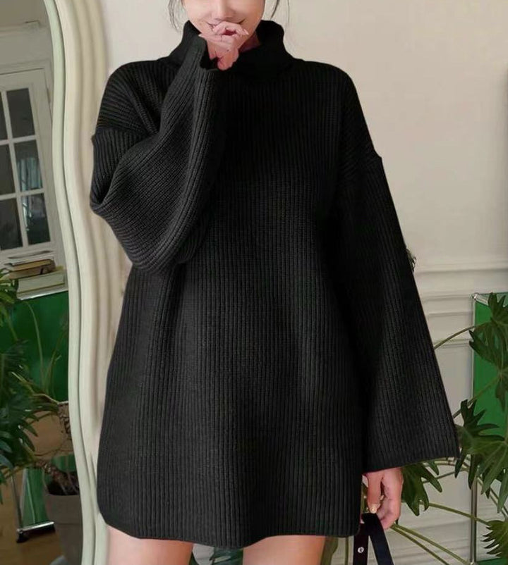 Damen Oversized geripptes Rollkragen‑Strickkleid mit Glockenärmeln – Mavelle