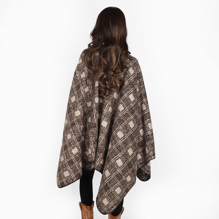 Damen Wollmix-Cape mit weichem Fall, Karomuster und asymmetrischem Zipfelsaum – Montévia