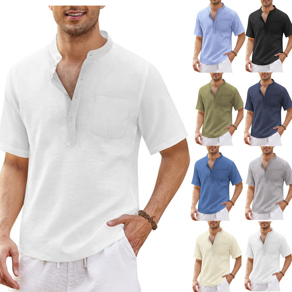 Herren hochwertiges Kurzarm-Henley-Shirt mit praktischer Brusttasche Echoarchiv