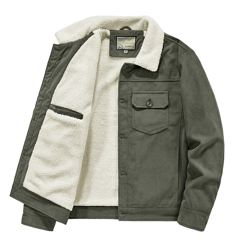 Herren Cord-Truckerjacke mit Sherpa-Innenfutter, Brustpattentasche und geradem Saum Echoarchiv