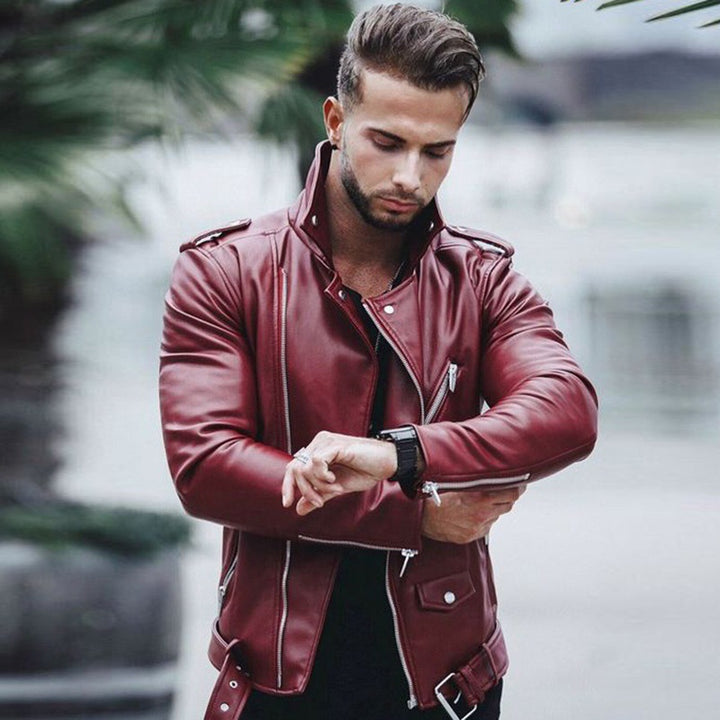 Herren nan stylische Bikerjacke aus Kunstleder mit asymmetrischem Reißverschluss und tailliertem Schnitt Echo Archiv
