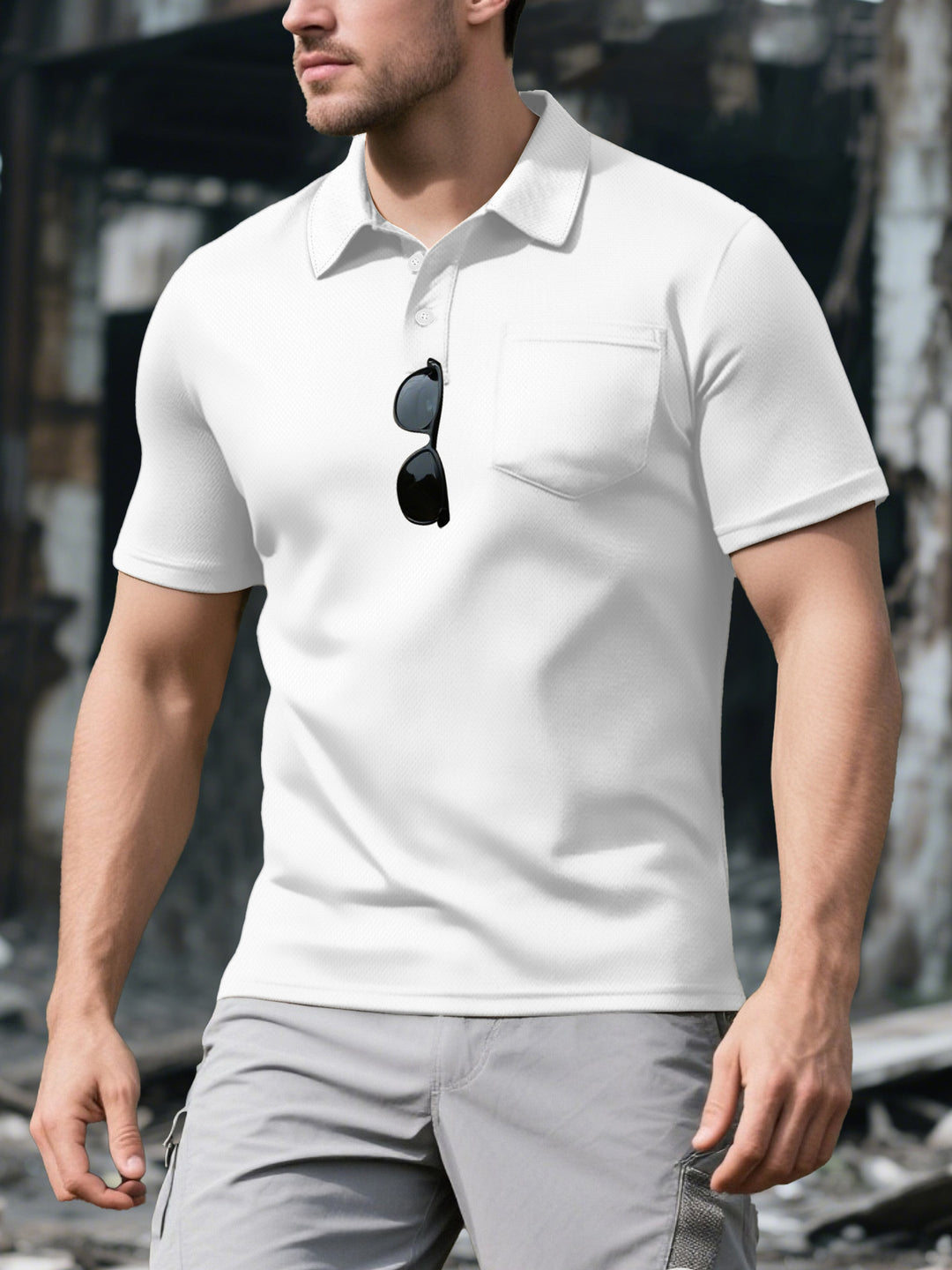 Herren Polohemd mit strukturiertem Design und praktischer Brusttasche Echoarchiv