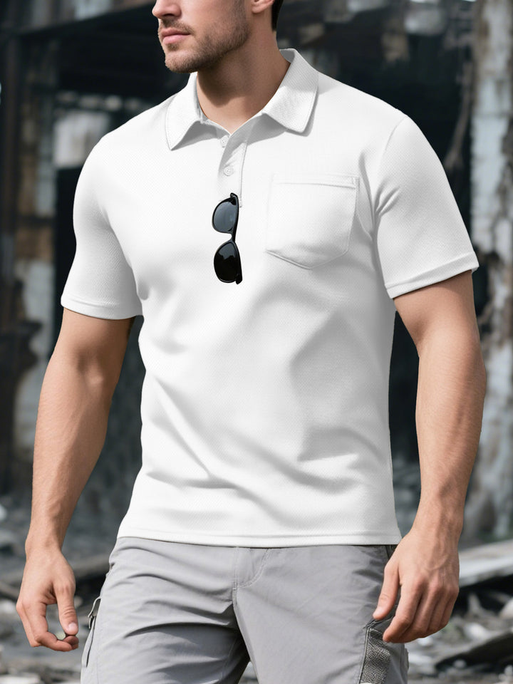 Herren Polohemd mit strukturiertem Design und praktischer Brusttasche Echoarchiv