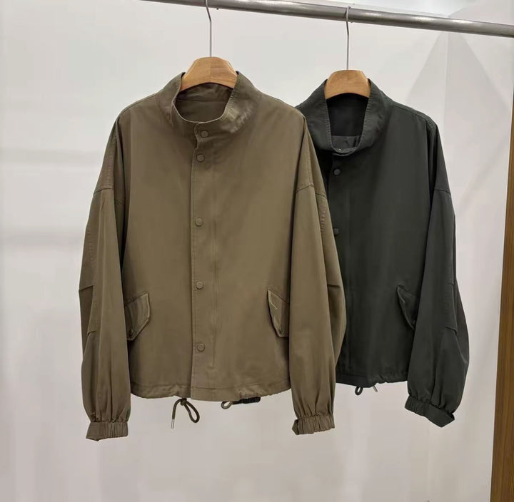 Damen Oversize Utility-Jacke mit Ballonärmeln und Kordelzug Echoarchiv
