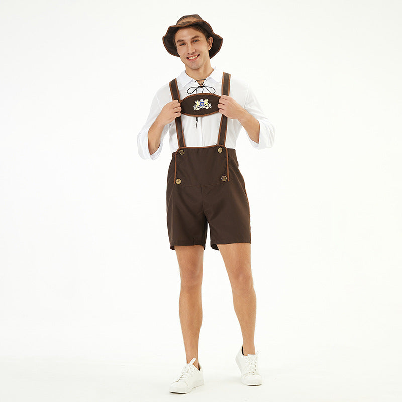 Herren nan traditionelle Kurzlederhose mit verstellbaren Trägern und dekorativem Brustlatz Echo Archiv