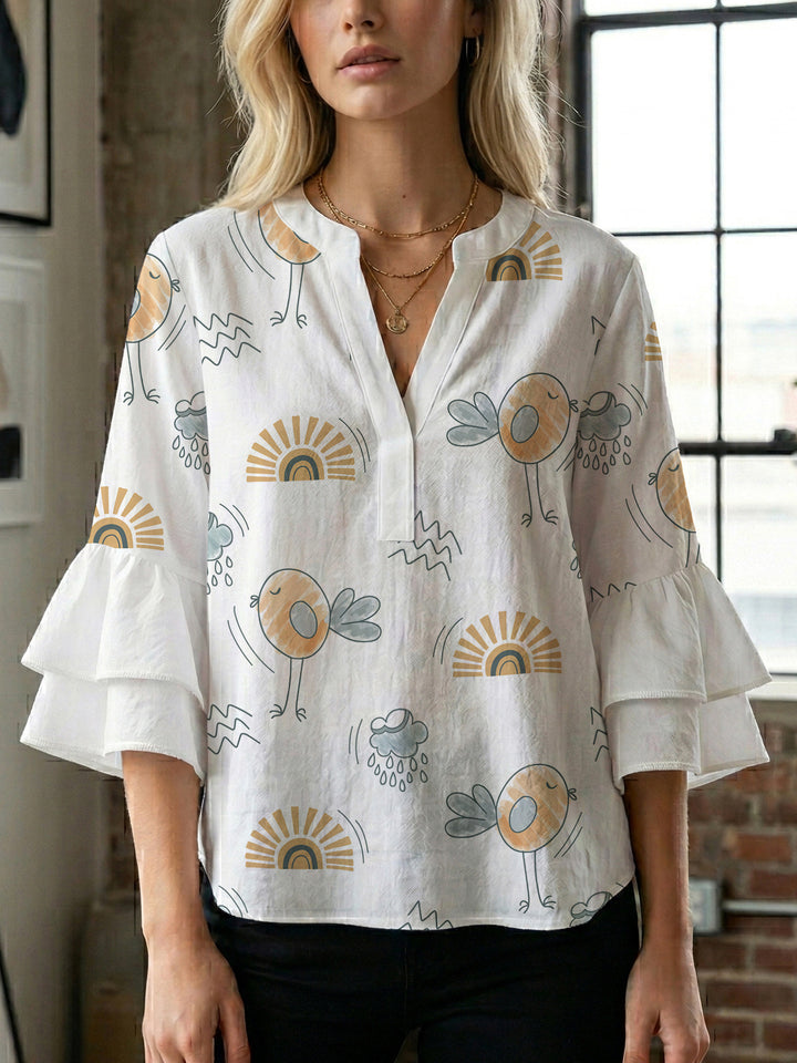 Damen Bluse mit Rüschendetails und auffälligem Animal-Print Echo Archiv