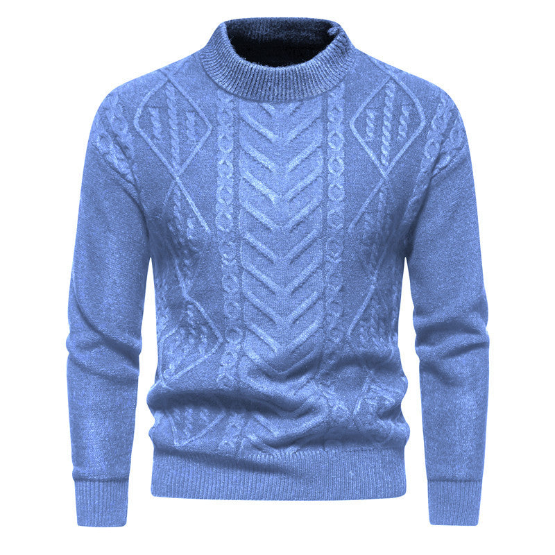 Herren Strukturierter Mockneck-Strickpullover mit Zopf- und Chevron-Muster Echo Archiv