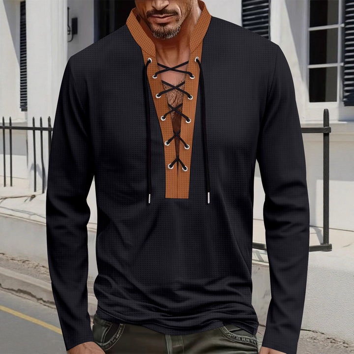 Herren Langarm-T-Shirt mit innovativer Schnürung und Melange-Optik Echoarchiv