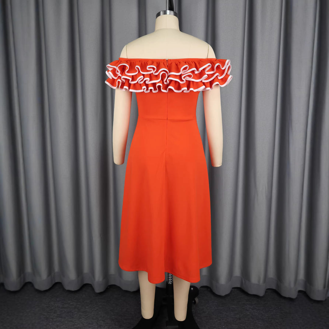 Damen A-Linien Abendkleid mit Off-Shoulder Rüsche Echo Archiv