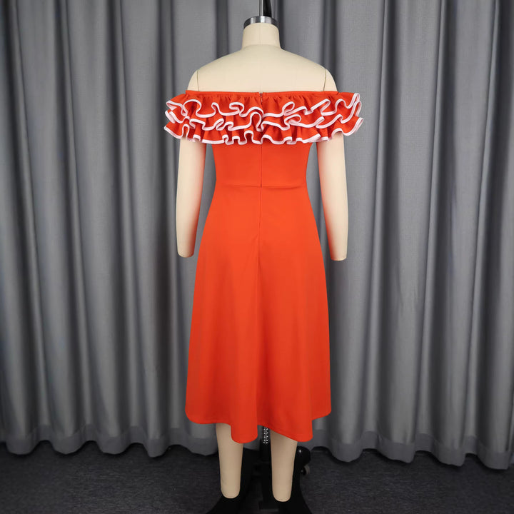 Damen A-Linien Abendkleid mit Off-Shoulder Rüsche Echo Archiv