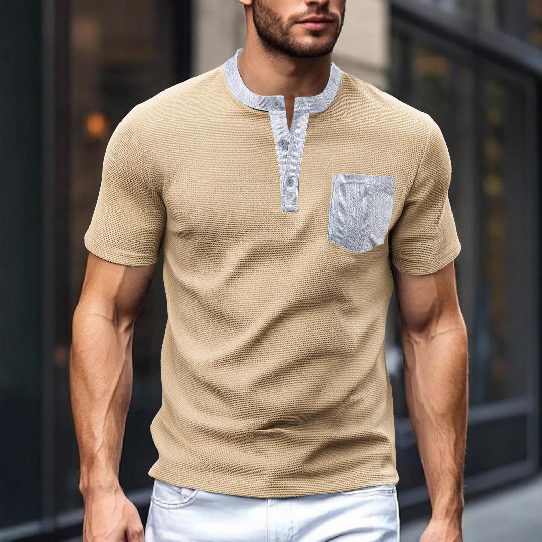 Herren nan atmungsaktives Waffel-Henleyshirt mit Stehkragen kurzer Knopfleiste und aufgesetzter Brusttasche Echo Archiv